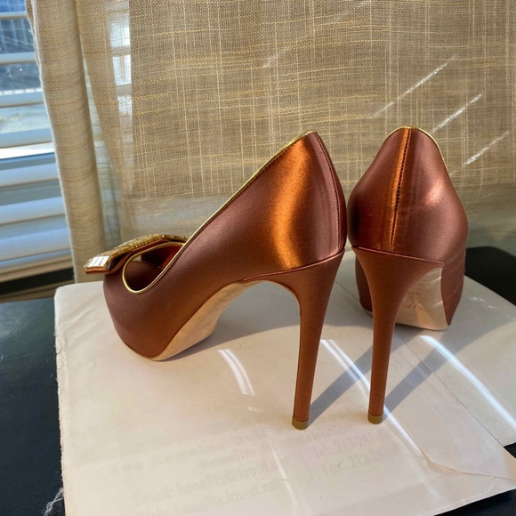 LOUIS VUITTON COPPER SATIN HEELS FABRIC PUMPS GOLD LEATHER 36.5-6 mules slip-on - Picture 6 of 11